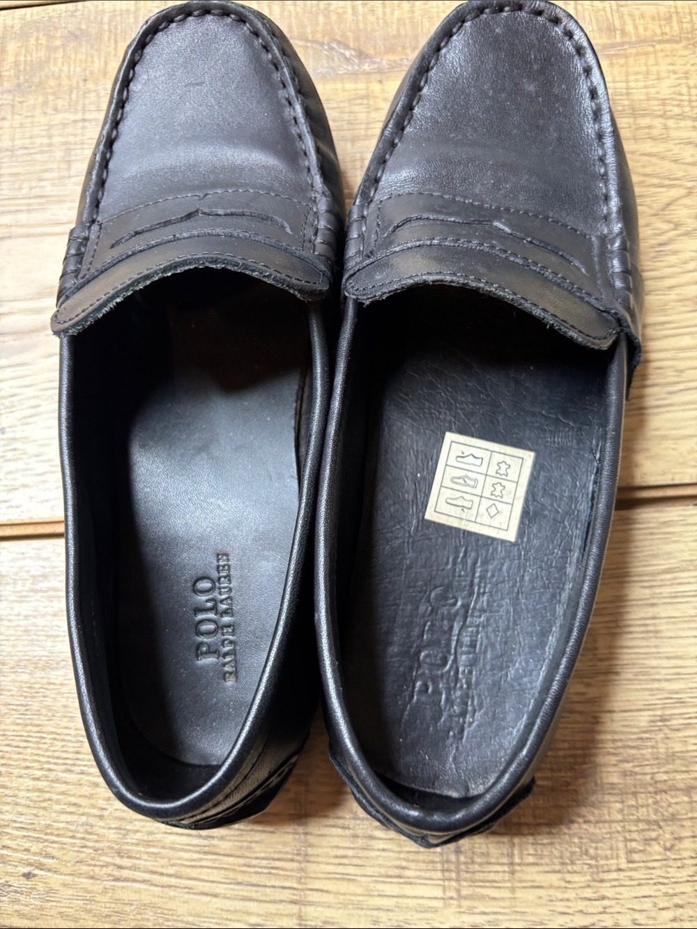 Youth Boys Polo Ralph Lauren Telly Leather Penny Loafers Black Size 2 - Picture 2 of 6